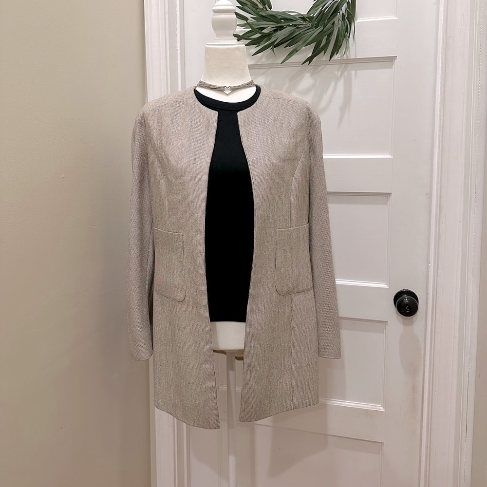 Valentino Miss V Open Front Blazer Button Sleeves Silk and Wool
